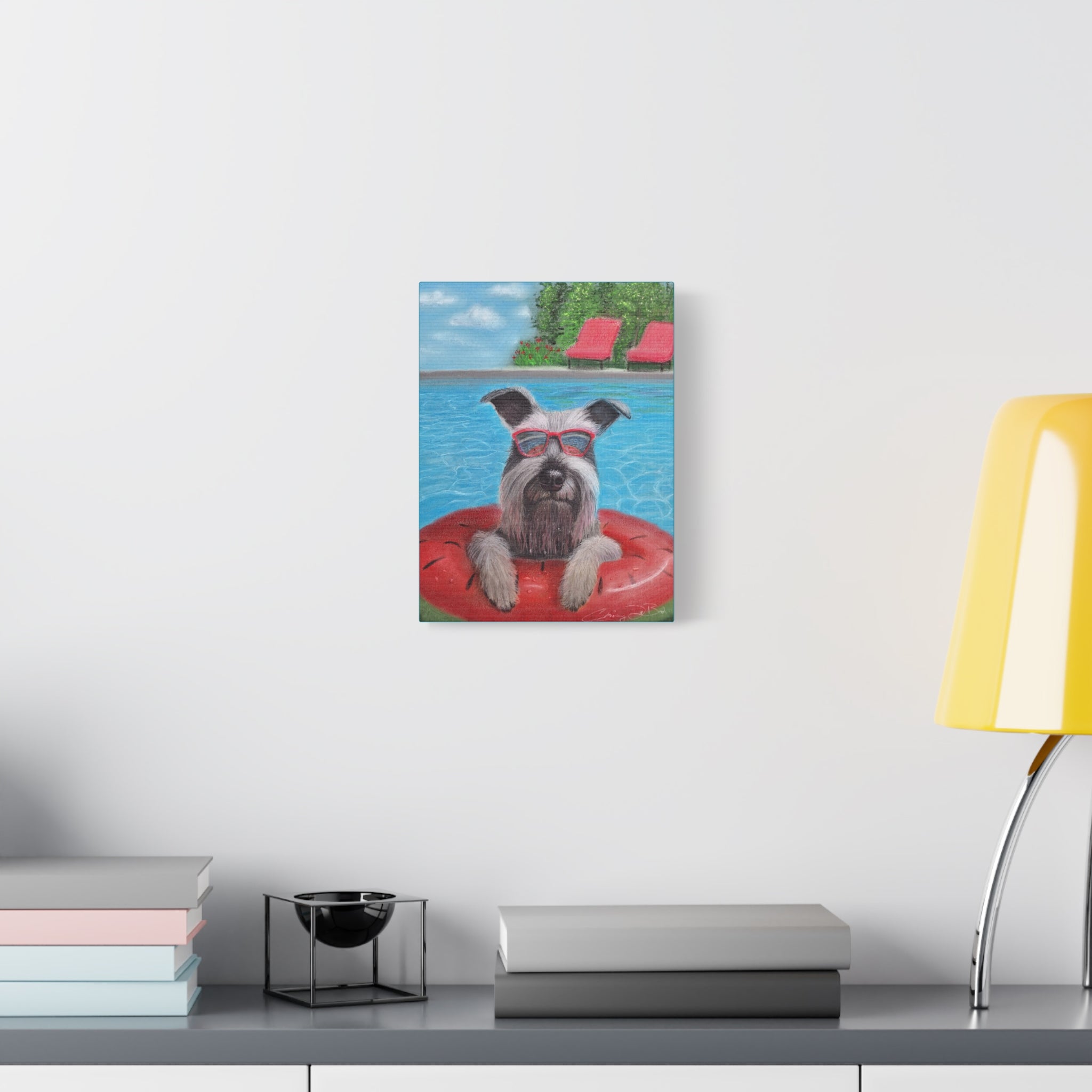 "Cool in the Pool" Canvas – Schnauzer in Sunglasses Original Wall Art