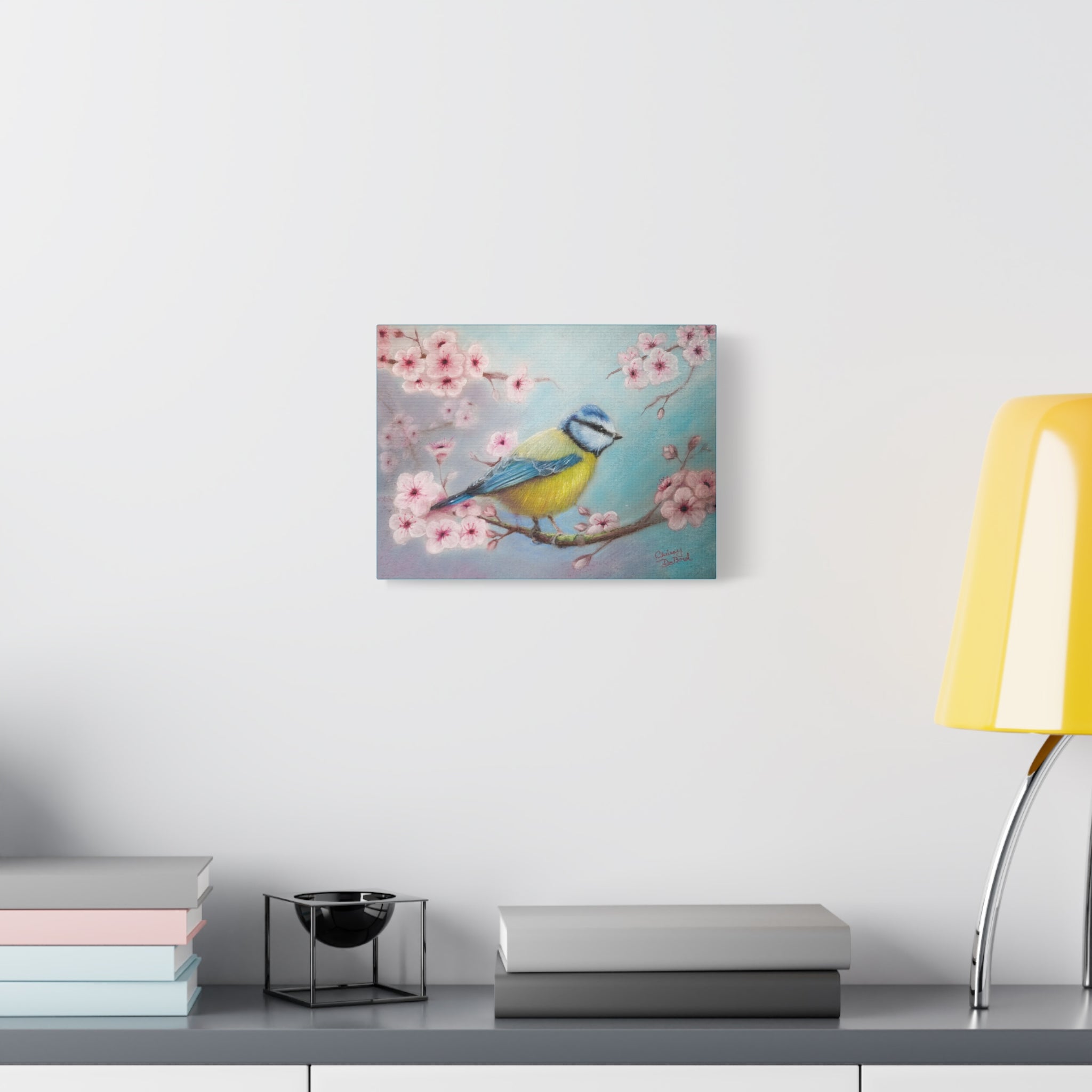 Blue Tit Bird Canvas Art — Spring Cherry Blossom Wall Decor