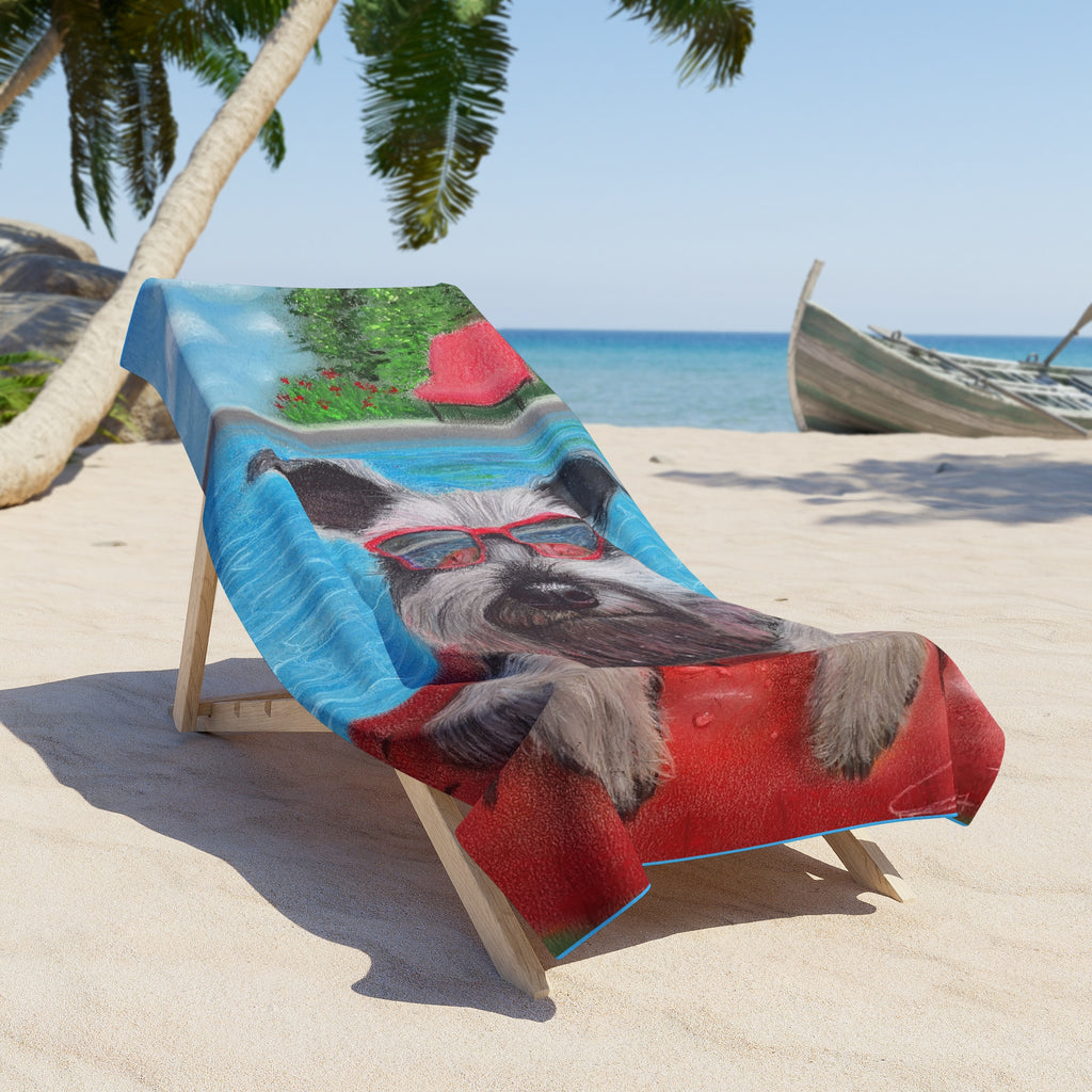 "Cool in the Pool" Beach Towel – Cute Schnauzer Pool Float Summer Towel