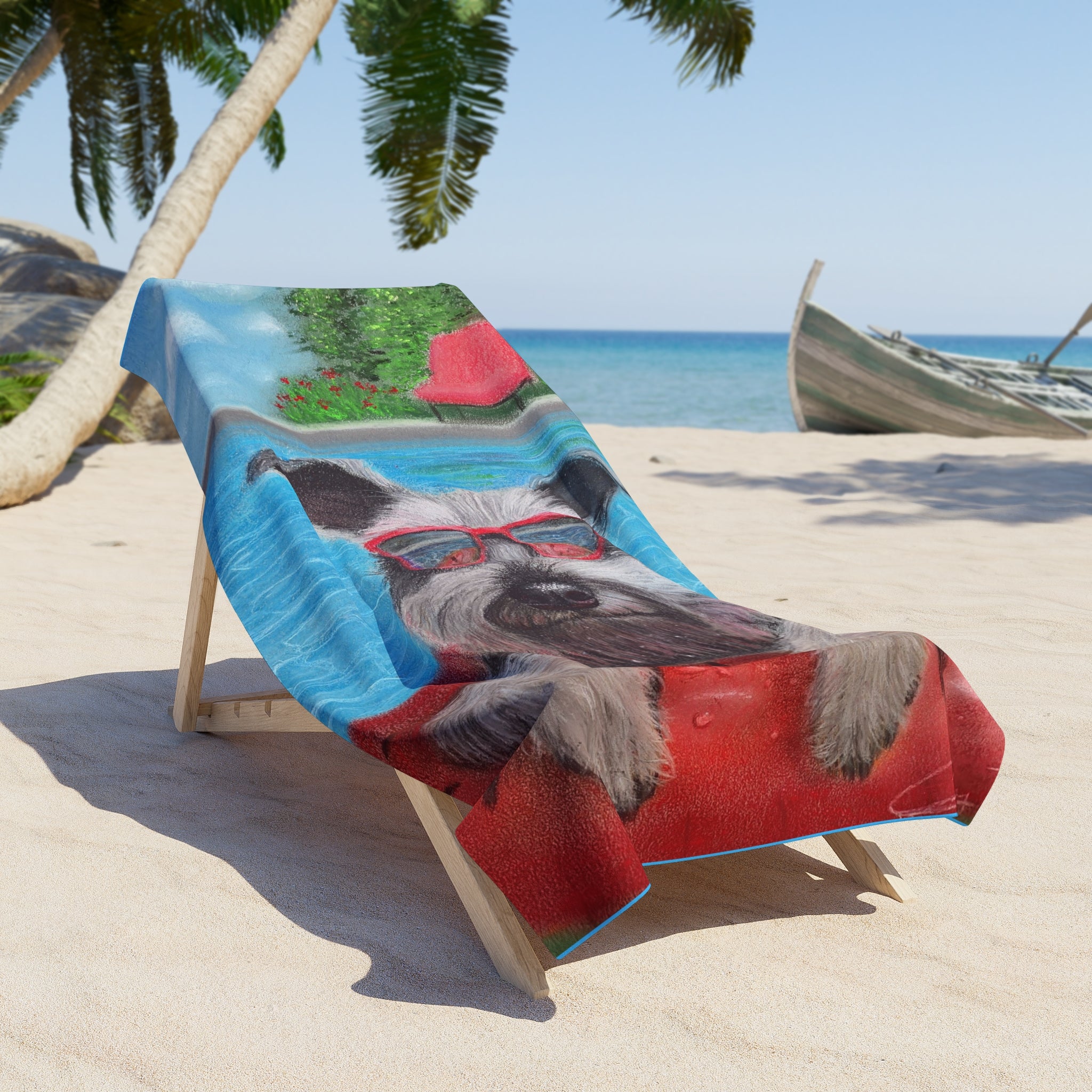 "Cool in the Pool" Beach Towel – Cute Schnauzer Pool Float Summer Towel