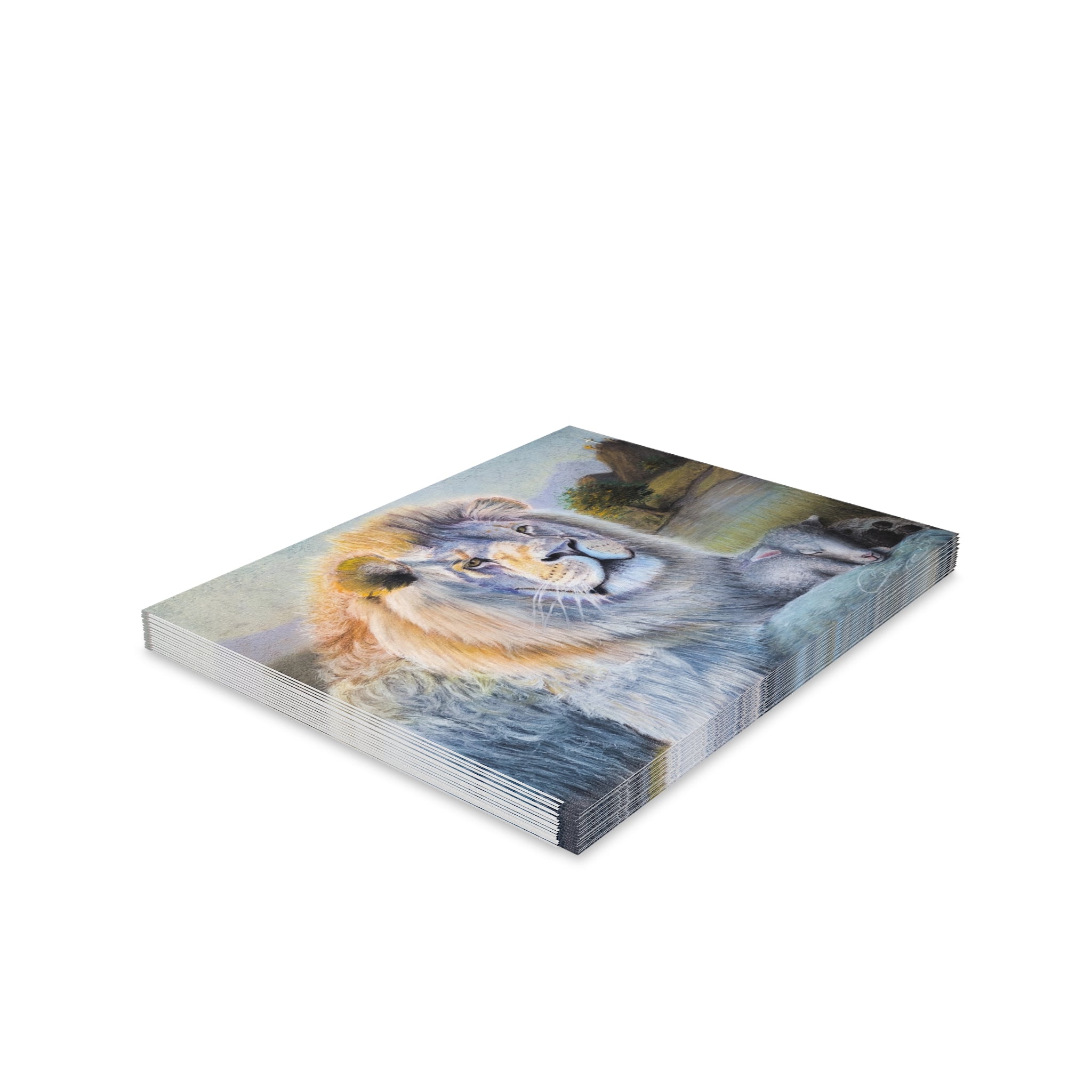 Lion and Lamb Greeting Cards – Pack of 8/16/24, Faith Inspired Note Cards
