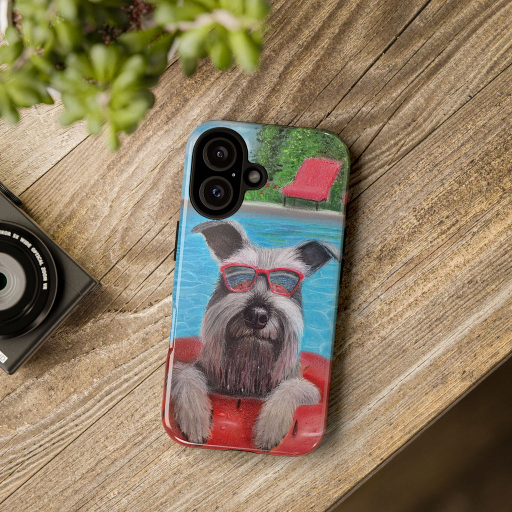 "Cool in the Pool" Phone Case — Cute Schnauzer in the Sun