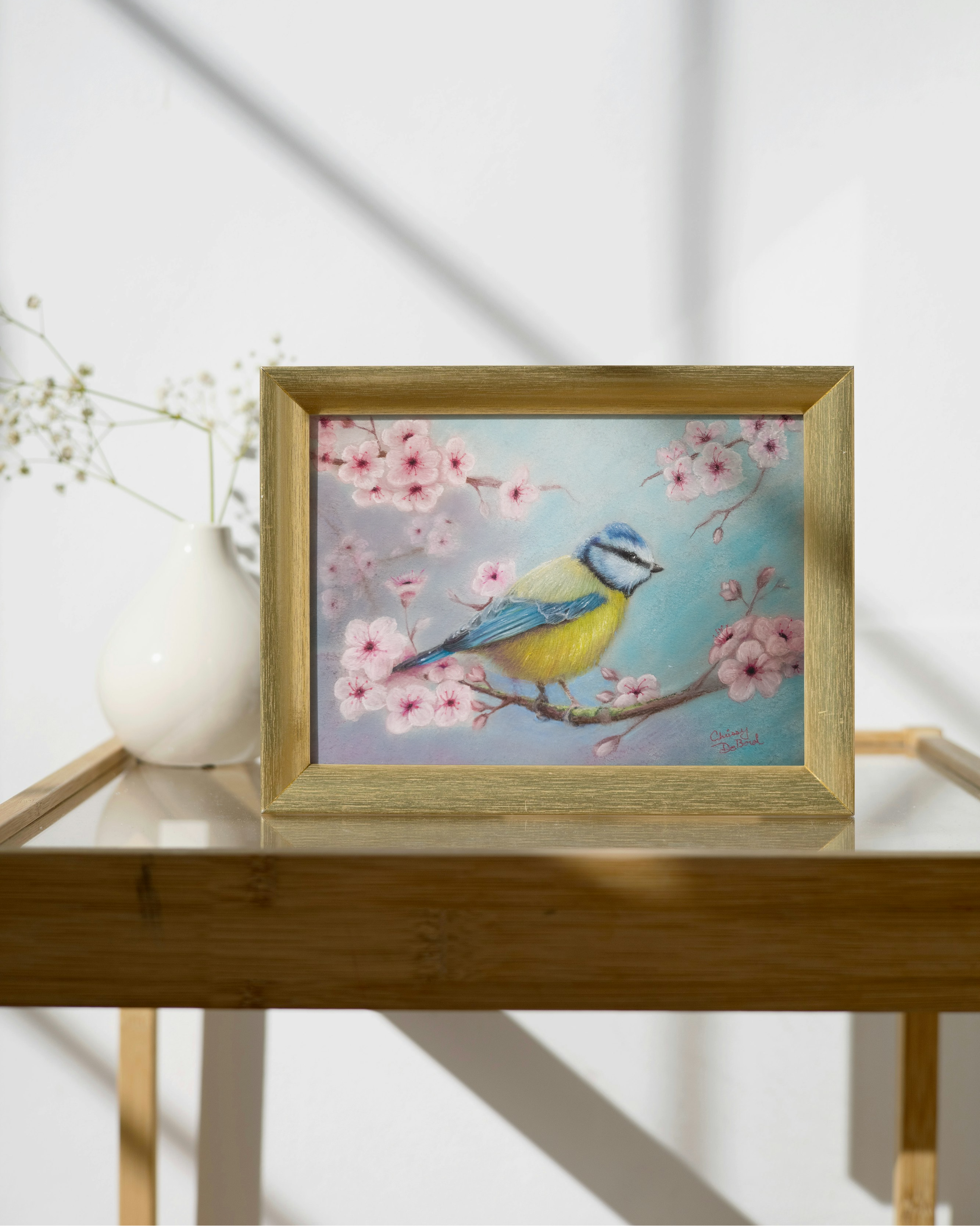 "Bird in the Blossoms" Fine Art Poster — Cherry Blossom Wall Art Print