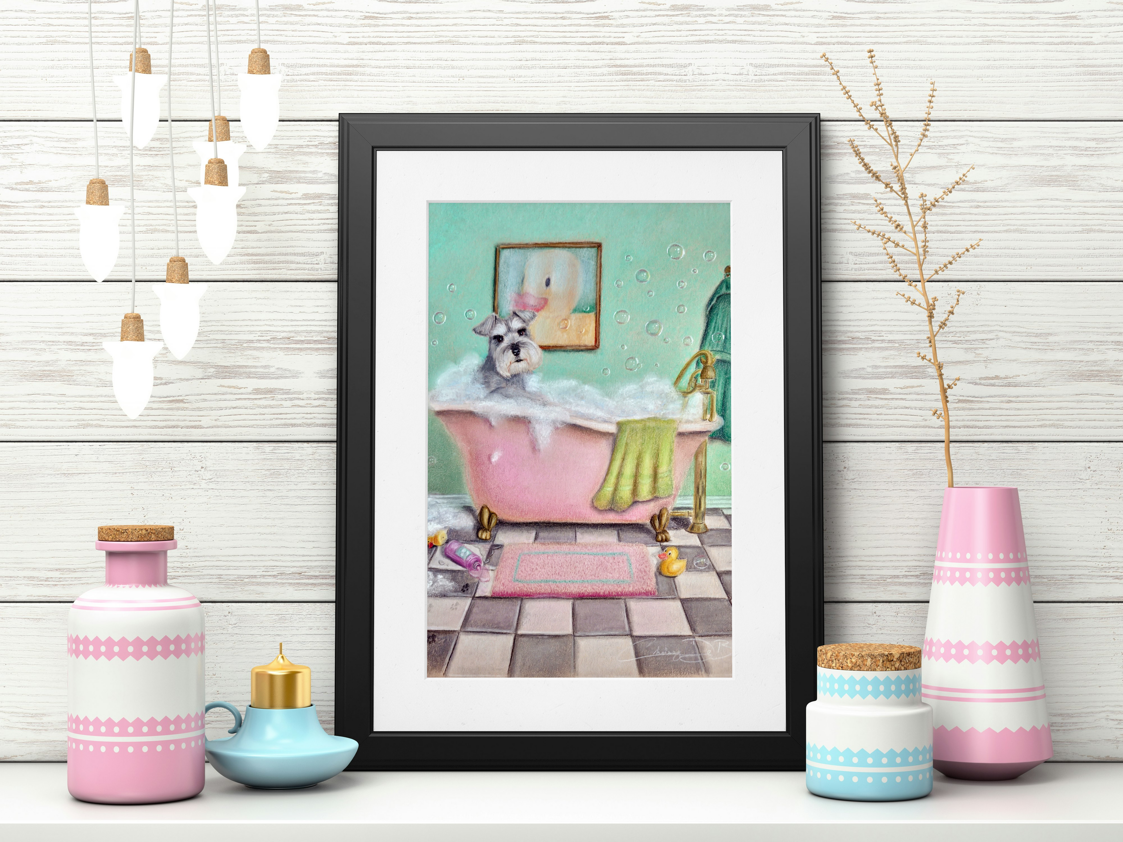 "Bath Time Bubbles" Fine Art Poster — Whimsical Bathroom Wall Art